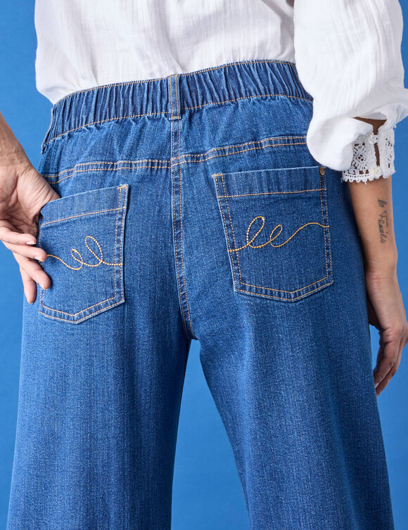 Jean stretch coupe mom confort, taille &eacute;lastiqu&eacute;e (stone)