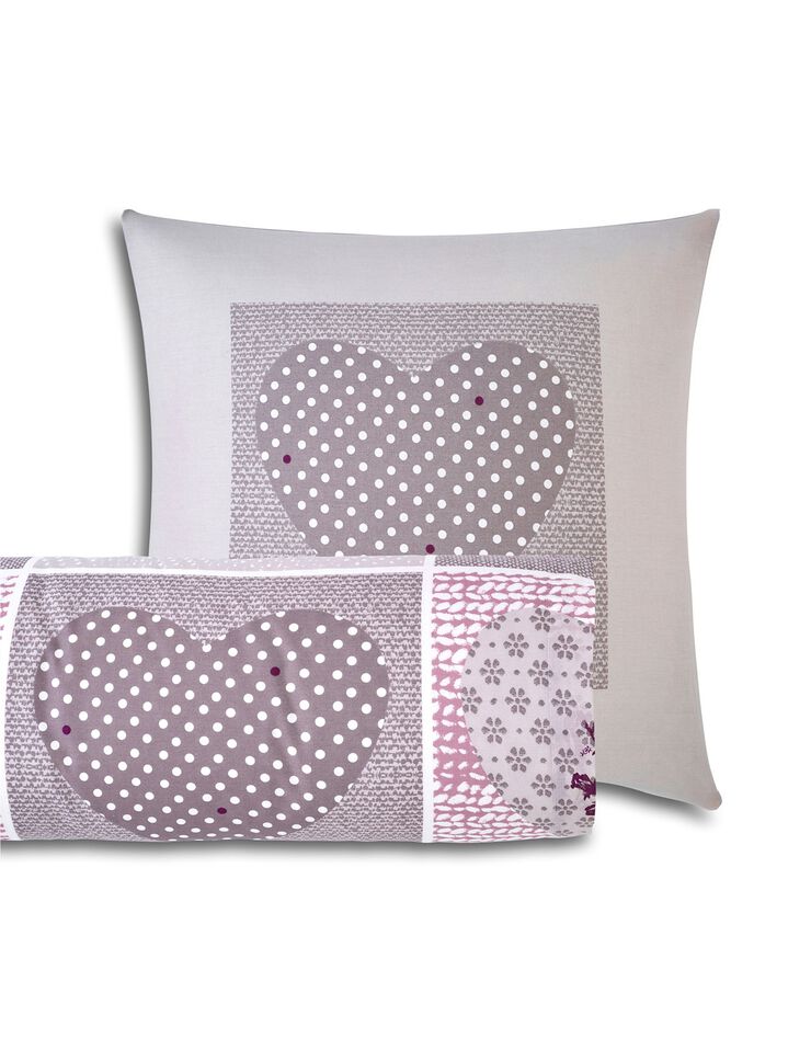 Linge de lit Lovely en flanelle imprimé coeurs  (gris / parme)