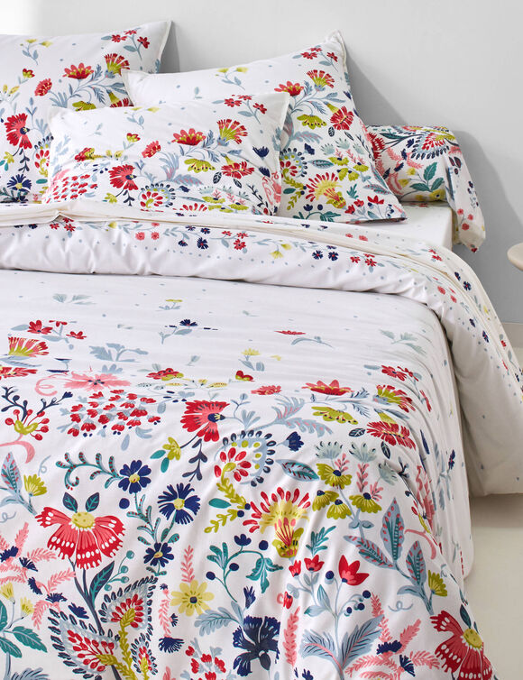 Linge de lit Folk en coton imprim&eacute; (&eacute;cru)