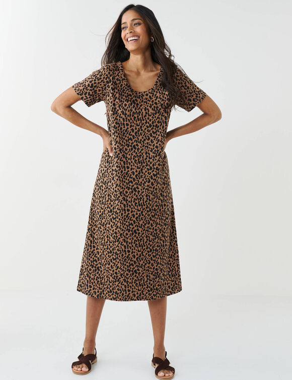 Robe longue imprim&eacute; l&eacute;opard (taupe / noir)