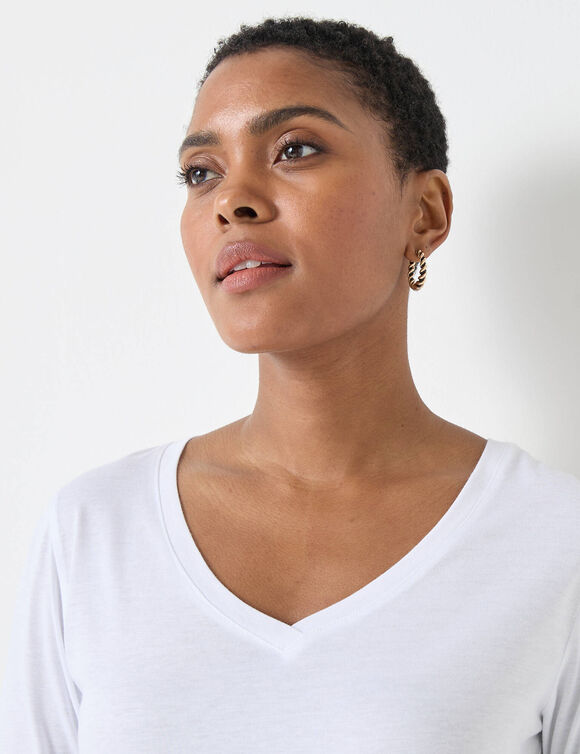 T-shirt col V manches longues (blanc)