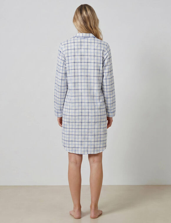 Flanellen nachthemd in nachthemdstijl, geweven en geverfd, met geruit motief (ecru / blauw)