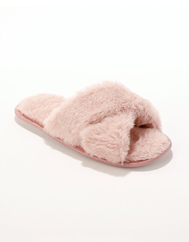 Platte muiltjes met open neus, imitatiebont (roze)