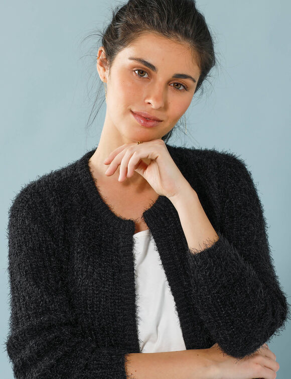 Gilet paletot Spécial Petites, maille poilue (noir)