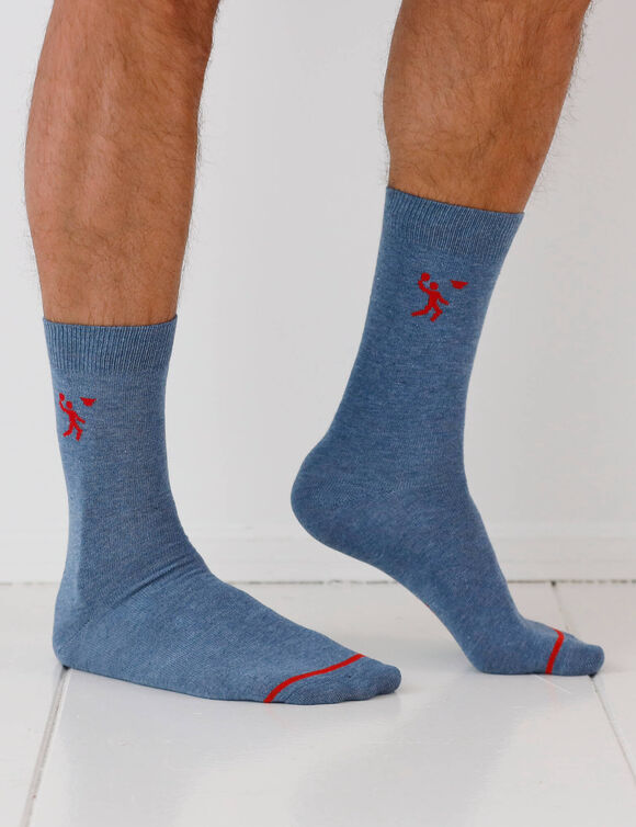 Mi-chaussettes fantaisie "sport" - lot de 5 paires (bleu jean)