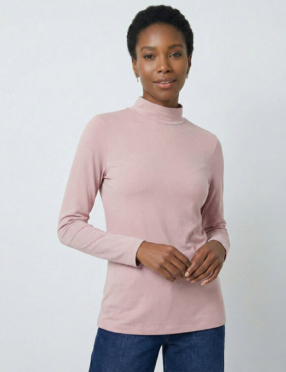 T-shirt col montant manches longues (rose parm&eacute;)