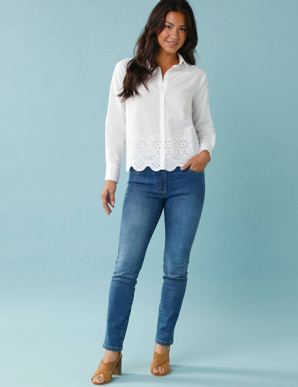 Chemisier brod&eacute; uni, Sp&eacute;cial Petites (blanc)