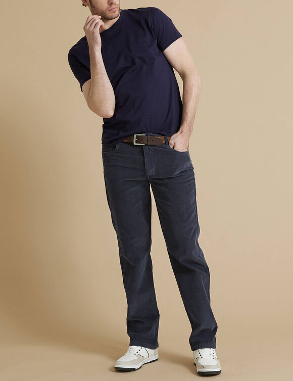 Pantalon 5 poches velours &eacute;lastiqu&eacute; c&ocirc;t&eacute;s - entrej. 77 cm (bleu gris)