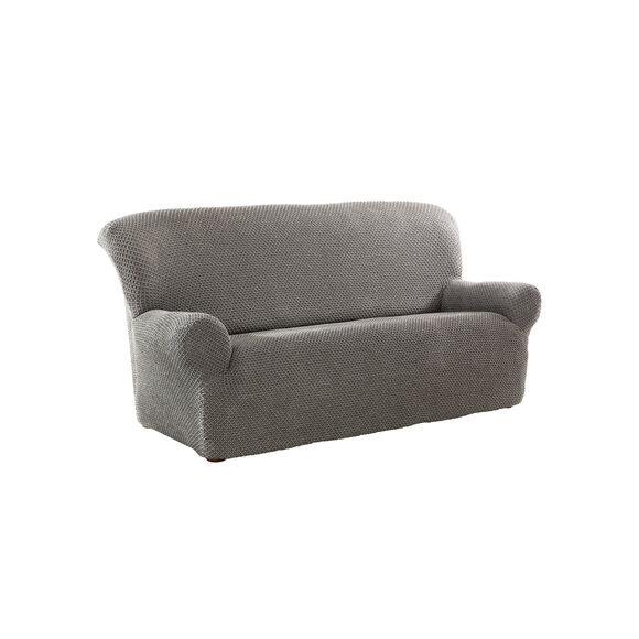 Getextureerde, bi-rekbare hoes voor zitbank en fauteuil met armleuningen (chiné grijs)