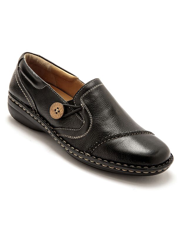 Elastische schoenen in zwart leer - breed model (zwart)
