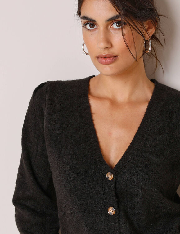 Gilet boutonné maille fantaisie (noir)