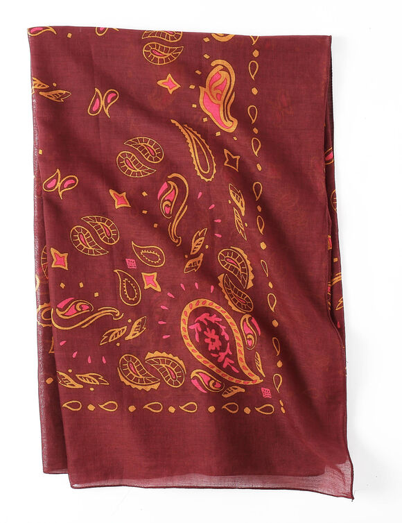 Sjaal met bandana-print, sjaal van katoen (pruim)