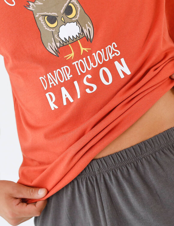 Shortama met letter- en ohoeprint, korte mouwen (oranje / antraciet)