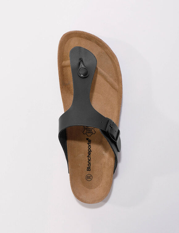 Leren teensandalen met verstelbare gesp (zwart)