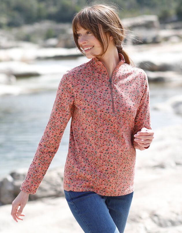 T-shirt col montant zippé imprimé (terracotta)