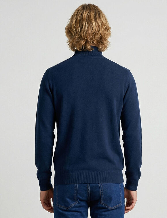 Pull col roul&eacute; en laine m&eacute;lang&eacute;e (marine)