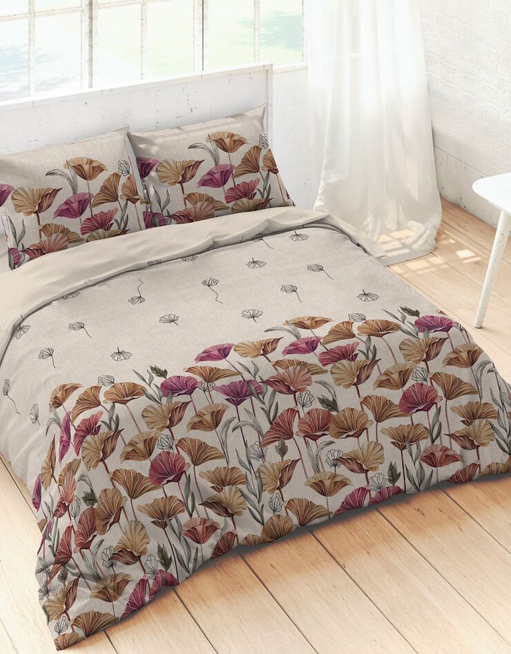 Bedlinnen Messina, met bloemenprint - katoen (beige / roze)