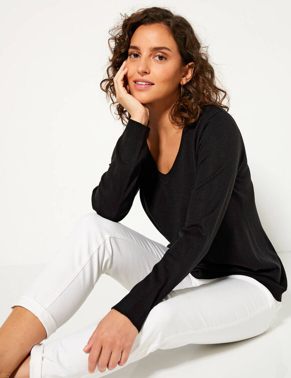 Pull col V, toucher doux (noir)