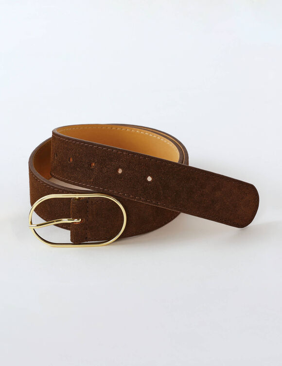Ceinture boucle coloris dor&eacute;, cro&ucirc;te de cuir (chocolade)