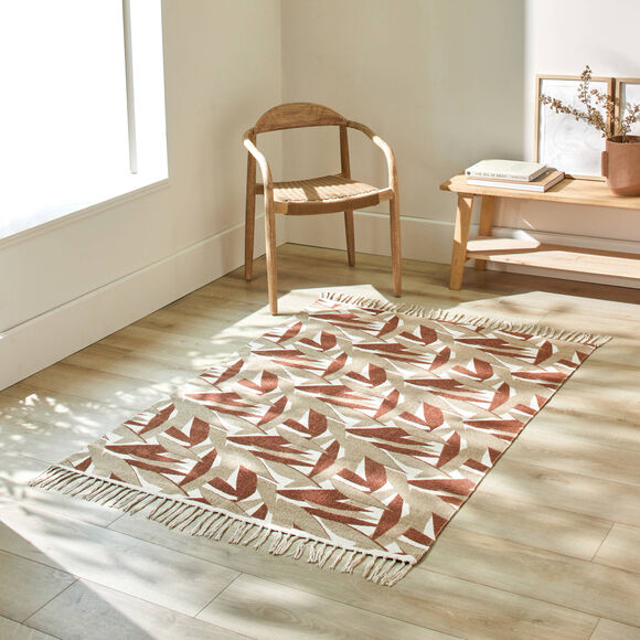 Tapis à franges, coton (vert / chocolat)