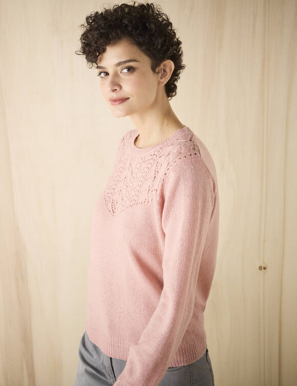 Trui met details in pointelletricot (grijsroze)