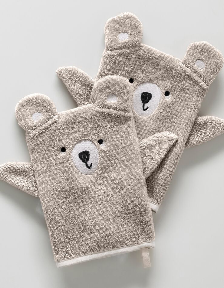 Collection éponge enfant brodée ourson coton - 380 g/m², taupe Collection éponge enfant brodée ourson coton - 380 g/m², taupe, hi-res image number 1