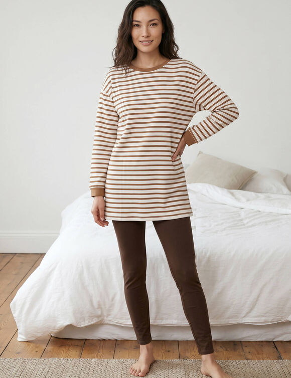 Pyjama molleton ray&eacute; avec legging  (&eacute;cru / caramel)