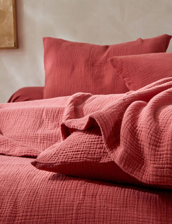 Linge de lit uni en triple gaze de coton (bois de rose)