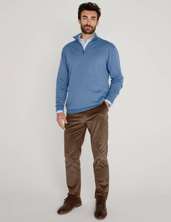 Pull col montant zipp&eacute; laine m&eacute;rinos m&eacute;lang&eacute;e (bleu)