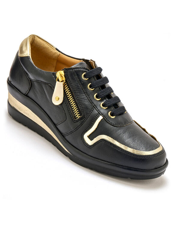 Derbies en cuir détails métallisés, largeur confort (noir)