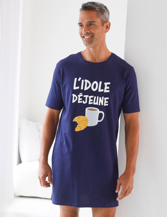 Pyjamashirt in maximodel met "L'idole déjeune" print (marine)