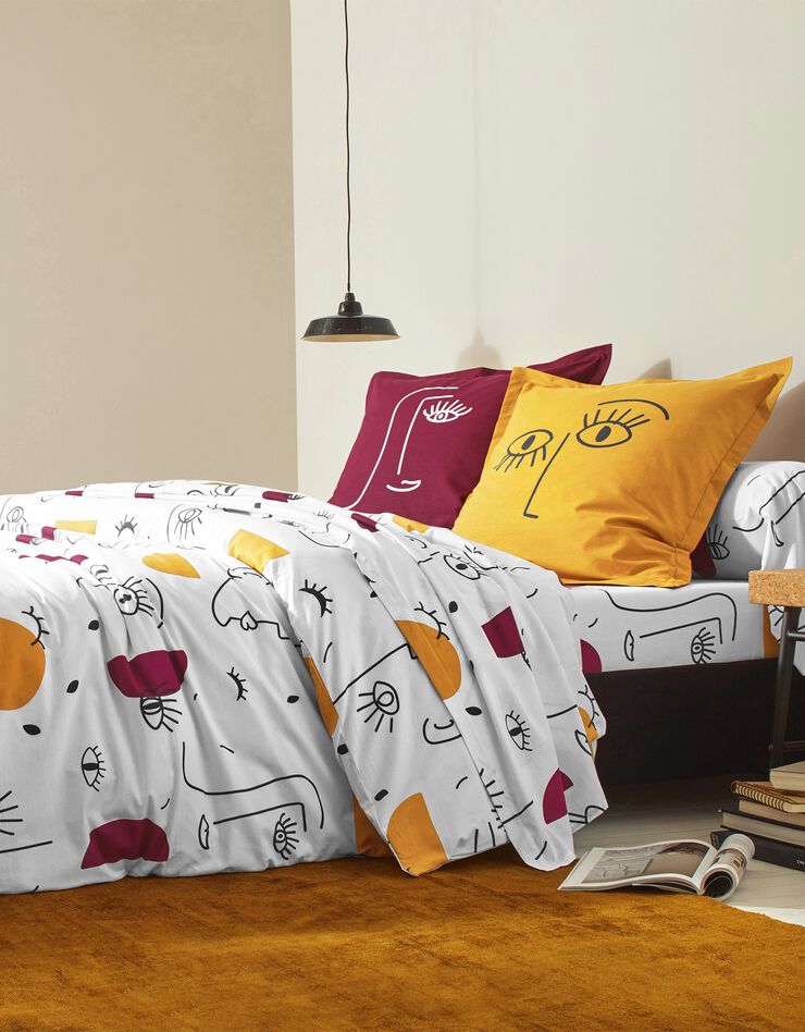 Linge de lit Vitaly coton à motifs visages, blanc Linge de lit Vitaly coton à motifs visages, blanc, hi-res image number 0