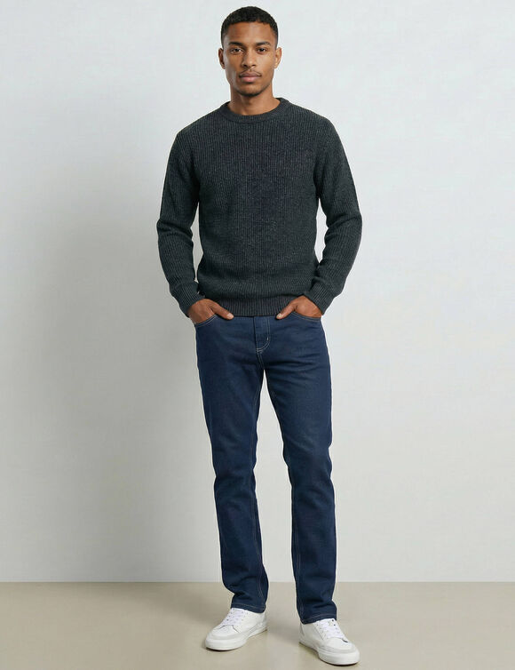 Pull col rond manches marteau c&ocirc;tes anglaises 30% laine (anthracite)