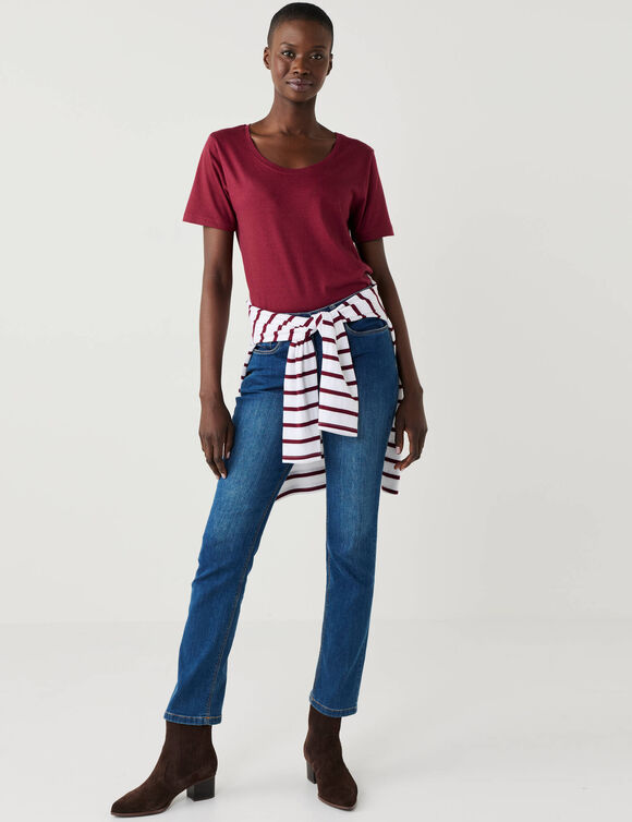 T-shirt met ronde hals en korte mouwen (bordeaux)