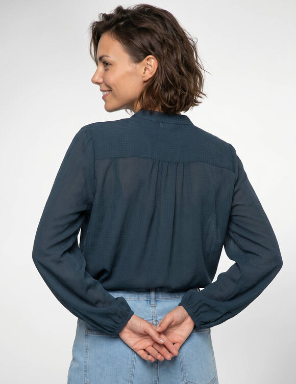 Blouse en voile &agrave; fente boutonn&eacute;e, manches blousantes (indigo)