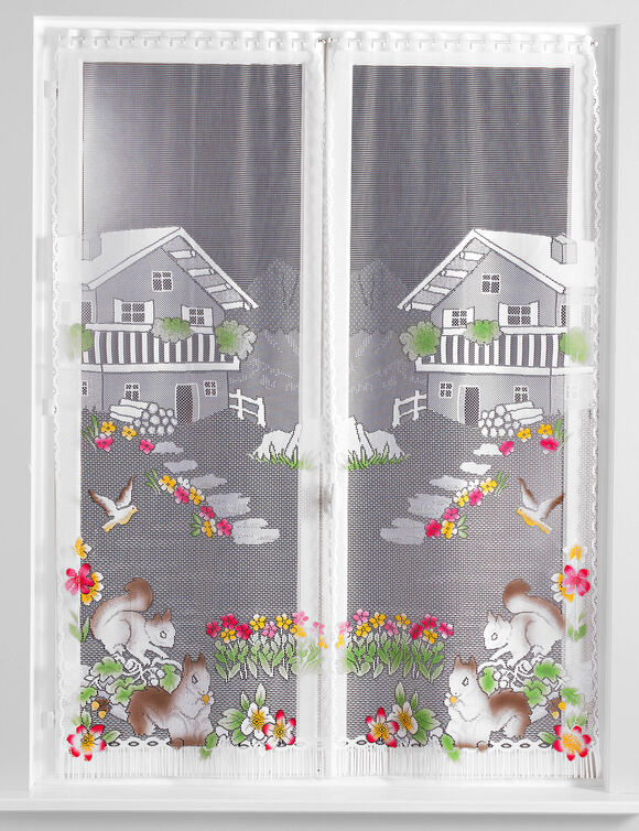 Vitrage droit motif &eacute;cureuils - paire (peint)