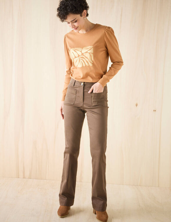 Pantalon bootcut, poches plaquées (chocolat)