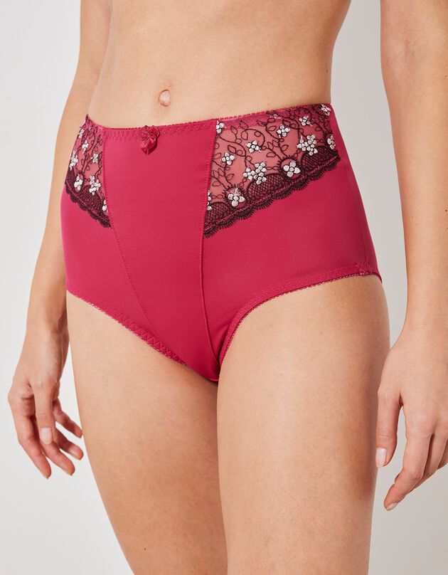 Gaineslip in microvezel en geborduurde tule Caminata (kersenrood)