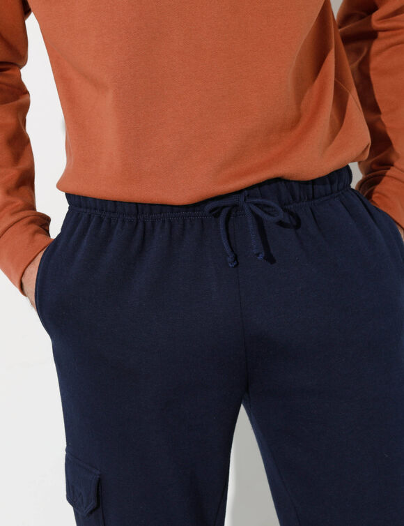 Pantalon molleton cargo bas resserr&eacute;s (marine)