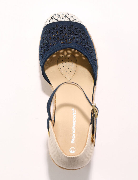 Espadrilles met sleehak en bovenwerk in macramé (marineblauw)