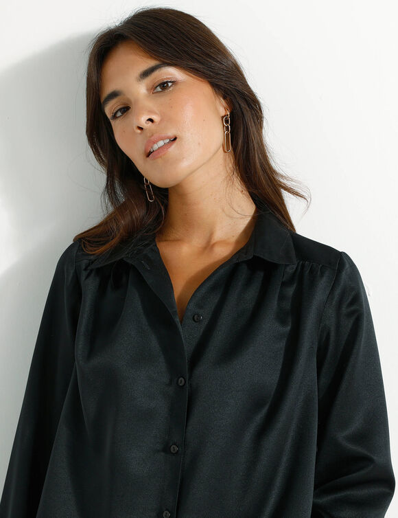 Chemise volume ample unie, satin (noir)