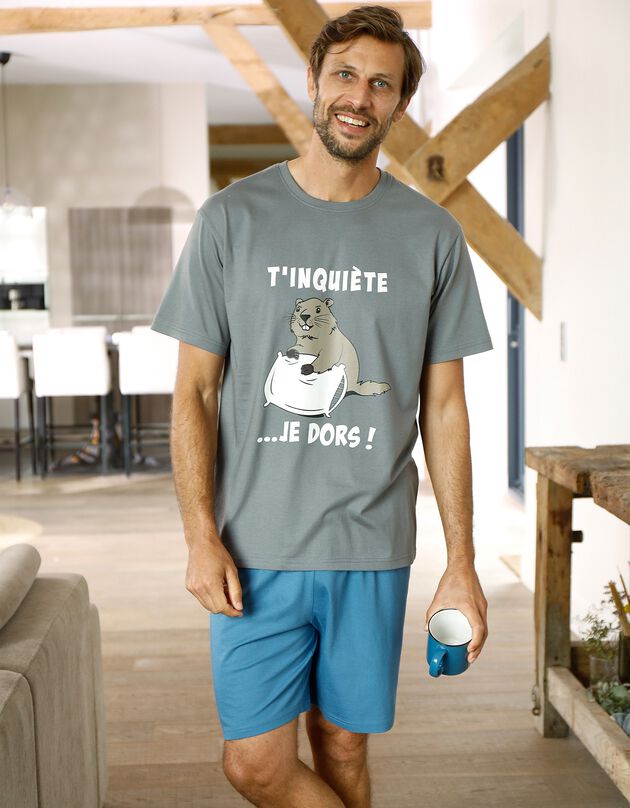 Pyjama short manches courtes marmotte (anthracite / bleu gris)