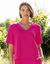 Soepelvallende blouse met V-hals en korte mouwen, effen (fuchsia)