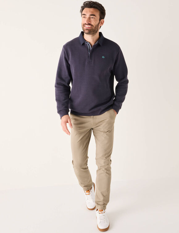 Sweat chaud col polo brod&eacute; poitrine maille c&ocirc;tel&eacute;e (marine)