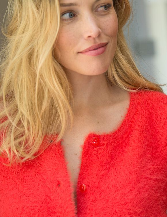 Cardigan maille poilue (orange)