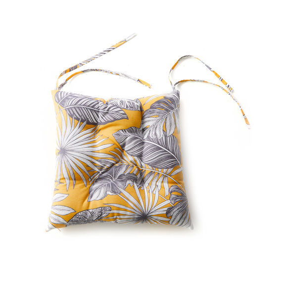 Stoelkussentje met tropische print - set van 2 (geel)