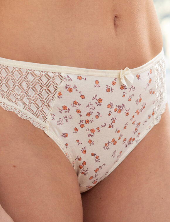 Culotte midi coton dentelle imprimé fleurettes Coria - lot de 2 (ivoire)