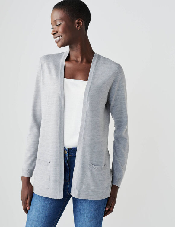 Gilet porter ouvert, maille toucher doux (gris chiné)