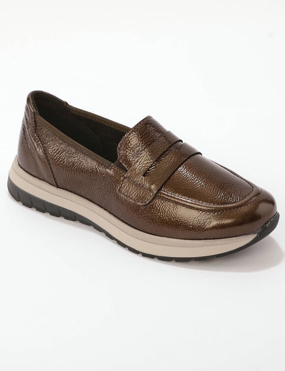 Mocassins met sleehak, extra brede breedte (chocolade)