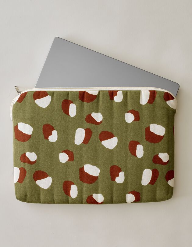 Gematelasseerde hoes met rits voor laptop, Savana print (kaki)